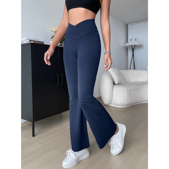 y2k trendy Overlap Waist v Flare Leg Pants - Picture 8 of 11